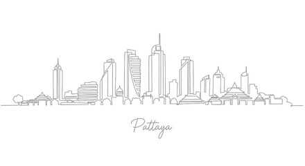 Fototapeta premium Pattaya Skyline Outline - Modern Architecture Cityscape Drawing