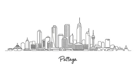 Fototapeta premium Pattaya skyline sketch and cityscape drawing on white background