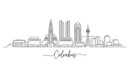 Fototapeta premium Columbus Skyline Outline - Cityline Art - Black and White - Monoline Vector
