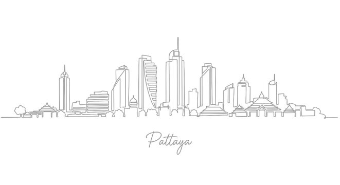 Pattaya Skyline Outline - Modern Architecture Cityscape Drawing