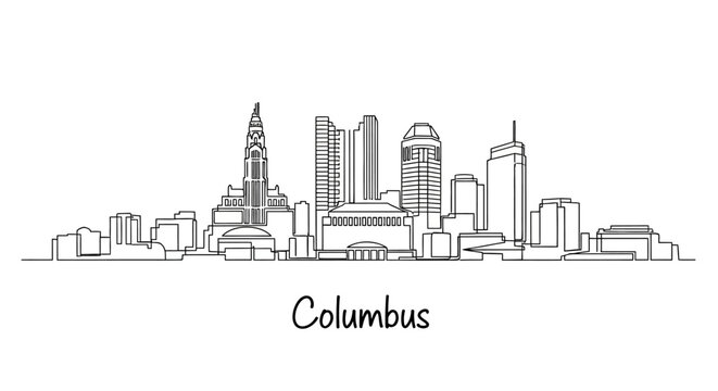 Columbus Skyline: Minimalist Line Art Drawing of Ohio Cityscape