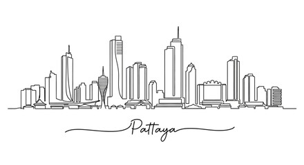 Fototapeta premium Pattaya city skyline, Thailand, minimalist line art, vector drawing of buildings