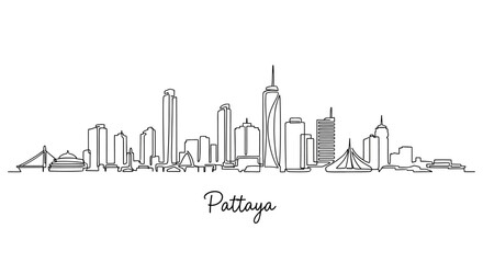 Fototapeta premium Pattaya Cityscape Line Art Drawing - Thailand Skyline