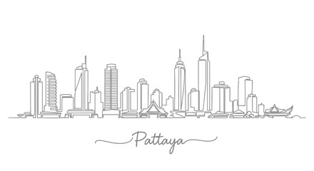 Fototapeta premium Pattaya Cityscape Line Art Drawing, Minimal Outline, Thailand