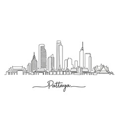 Obraz premium Pattaya Cityscape Outline: Modern Architecture Illustration