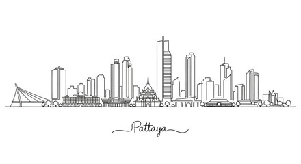 Obraz premium Pattaya Cityscape Outline: Vector Illustration of Thailand Skyline