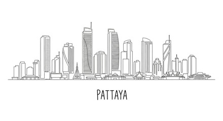 Obraz premium Pattaya Cityscape Outline: Vector Illustration of Buildings & Architecture