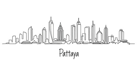 Fototapeta premium Pattaya Cityscape Skyline Art, Thailand, Minimalist Line Drawing