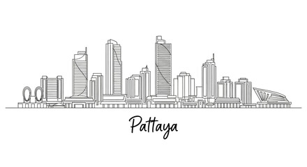Obraz premium Pattaya Cityscape Skyline Drawing, Thailand, Vector Illustration