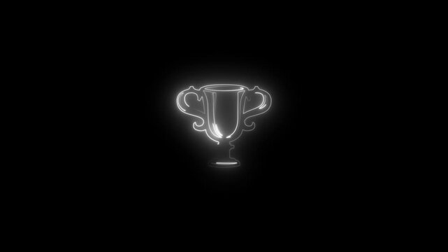 Neon glowing trophy cup with a star icon changing colors on a dark black background.