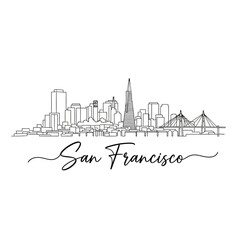 Obraz premium San Francisco Skyline Line Art Illustration, Minimalist Cityscape
