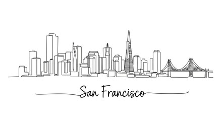 Fototapeta premium San Francisco Skyline Line Art Illustration, Iconic Cityscape Outline.