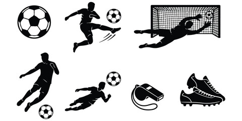 Black silhouette soccer players and equipment © MDANISUR