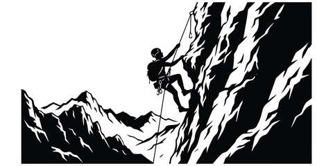 Man climbing a mountain with rope © MDANISUR