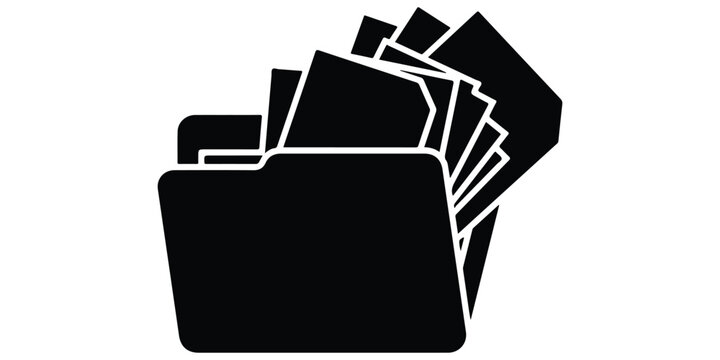 Black file folder icon with papers