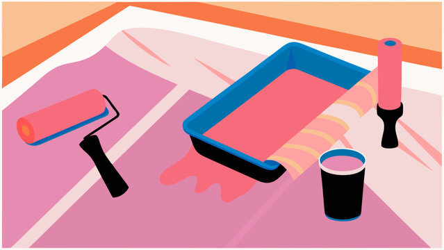 Screen printing, pink ink, graphic design tools, illustration, artistic supplies