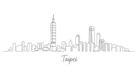 Obraz premium Taipei City Skyline Continuous Line Art Illustration