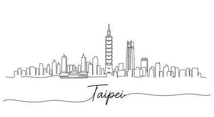 Obraz premium Taipei City Skyline Continuous Line Art Illustration