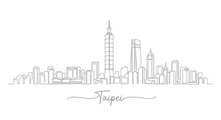 Obraz premium Taipei City Skyline Illustration: Minimal Line Art, Urban Silhouette