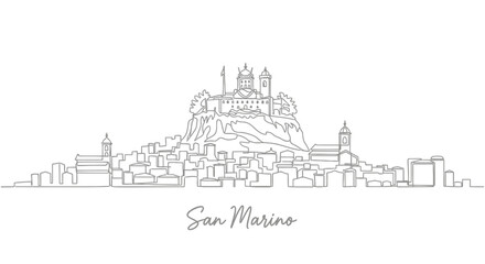 Fototapeta premium San Marino Cityscape Line Art Drawing - Travel Illustration