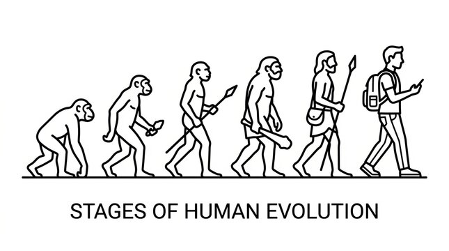 Illustration of Progressive Stages in Human Evolution from Primate to Modern Man.