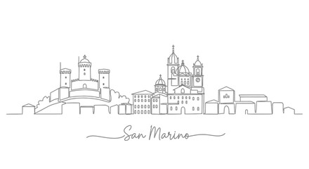 Fototapeta premium San Marino Cityscape Line Art, Italian Landmark Illustration
