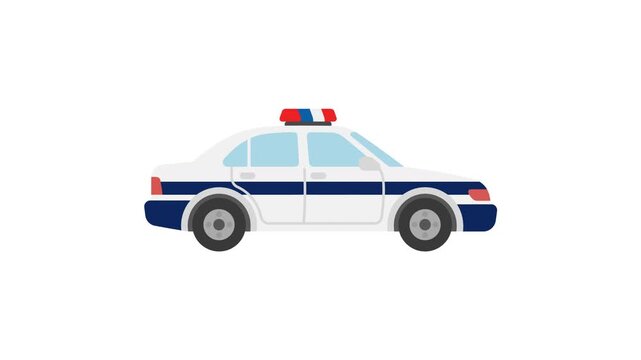 Police Car Driving Side View Flat Vector Animation