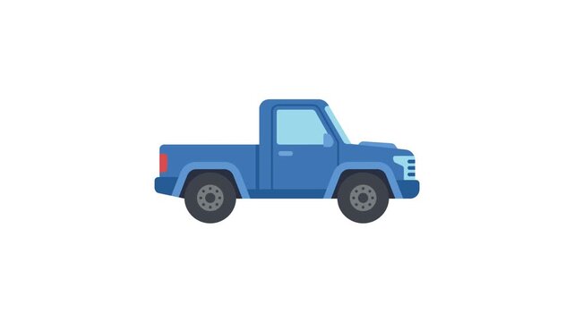 Blue Pickup Truck Driving Side View Flat Vector Animation