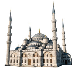 Obraz premium Ornate Ottoman Mosque with Minarets and Domes during Sunny Day Isolated on Transparent Background