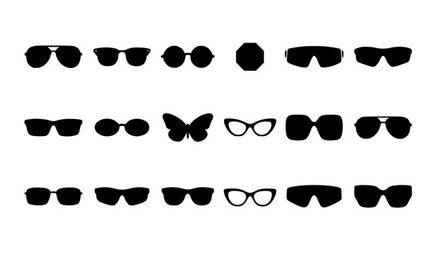 Minimal Sunglasses Silhouette Icons Pack with Trendy Eyewear Vector Set