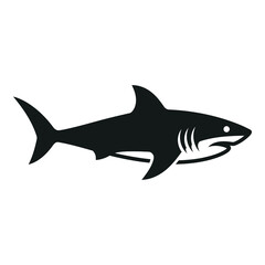 Fototapeta premium Black silhouette of a shark swimming to the right side marine animal icon