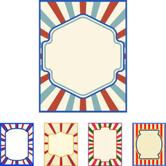 Obraz premium Collection of five retro styled blank banners and frames in an old fashioned aesthetic, ideal for events, advertisements, or festive announcements, presenting a classic fairground atmosphere