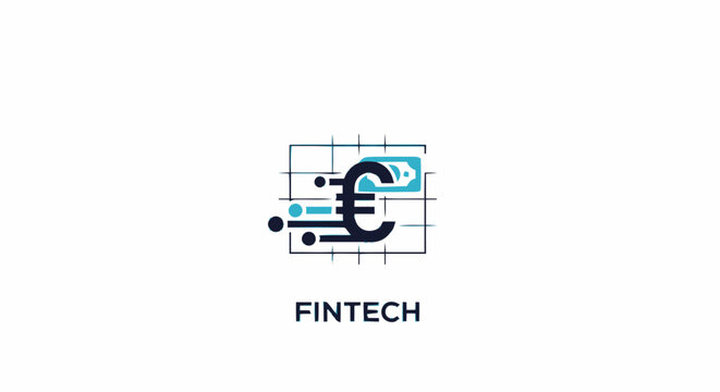 Fintech logo icon with euro symbol and digital circuit lines representing financial technology.