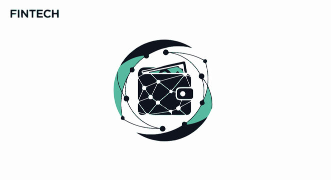 Fintech digital wallet icon representing secure online payment and blockchain technology.
