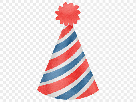 Watercolor striped party hat festive celebration isolated illustration Vector.