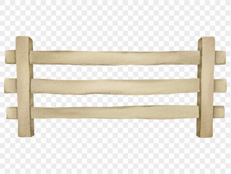 Watercolor wooden fence rustic barrier isolated illustration Vector.