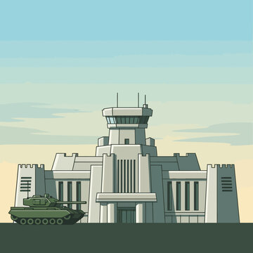 Military outpost with tank illustration
