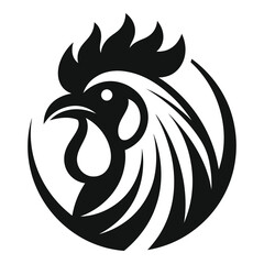 Black silhouette rooster head profile circular design isolated on white background icon © designers