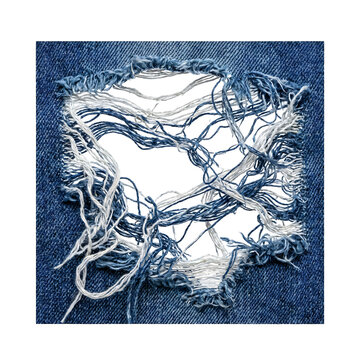 Vintage-style tangled fishing net with rope on a textured blue background.