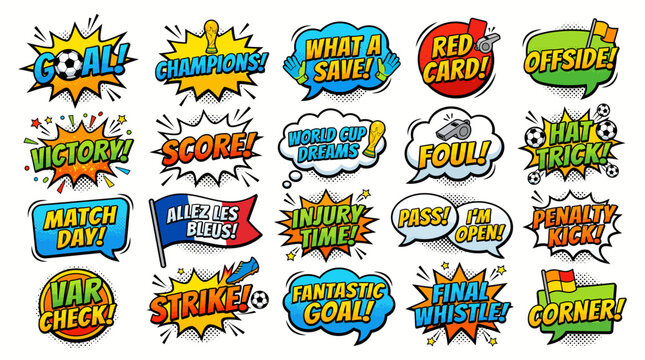 Collection of Soccer Football Game Related Comic Style Speech Bubbles.