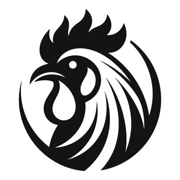 Black silhouette rooster head profile circular design isolated on white background icon