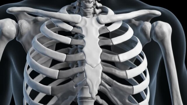 Human rib cage and chest anatomy, 3D medical animation.