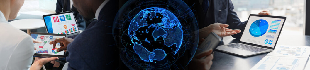 Global Business Network. DX, Marketing, Management, Information, Data, Economy, Finance, Banners, Advertising. © metamorworks
