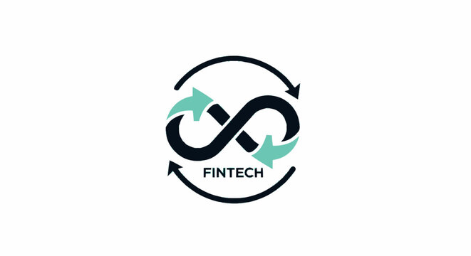 Fintech logo icon with infinity symbol and circular arrows representing continuous financial technology transactions.