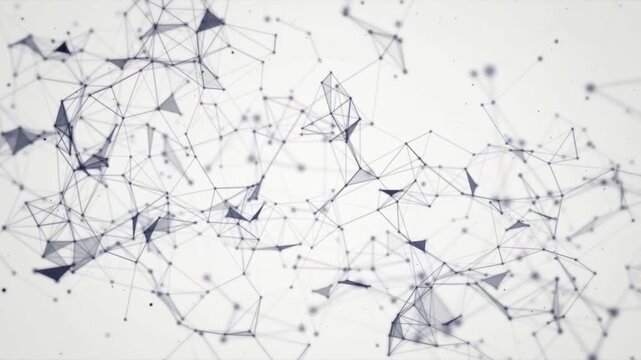 Abstract geometric plexus background with interconnected lines and dots moving on a clean white backdrop