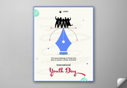Editable International Youth Day Social Media Post Template with Creative Pen Tool Vector Path and Celebrating People Silhouettes Illustration.