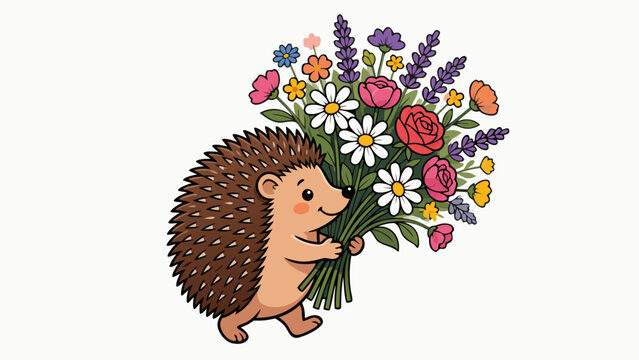 Hedgehog Carrying Flower Bouquet