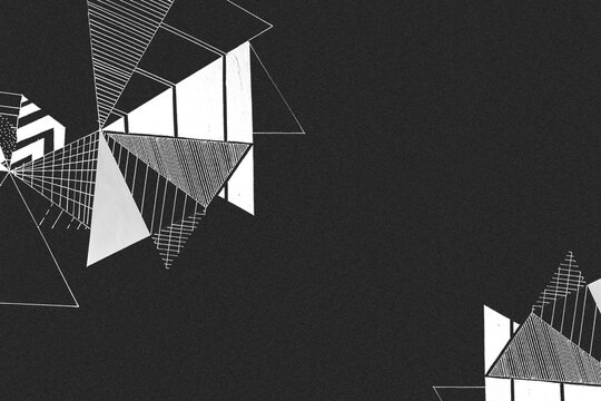 Geometric shapes on black background with white lines and triangles