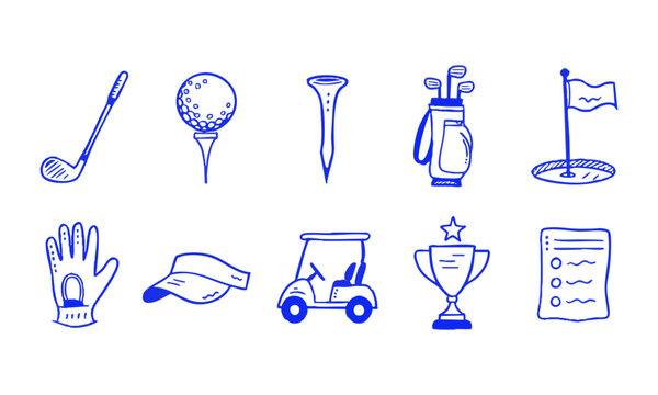Hand Drawn Golf Tournament Icon Set.