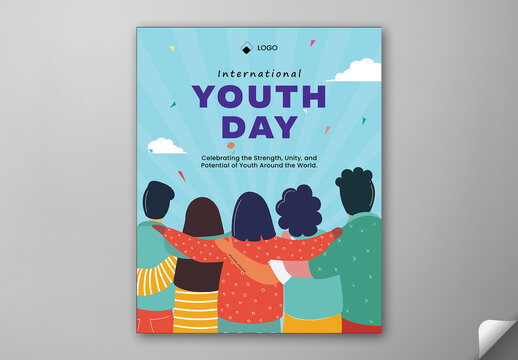 Editable International Youth Day Celebration Social Media Post Template with Friends Group Back View Illustration.
